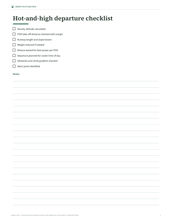 Preview of Hot and High Departure Checklist